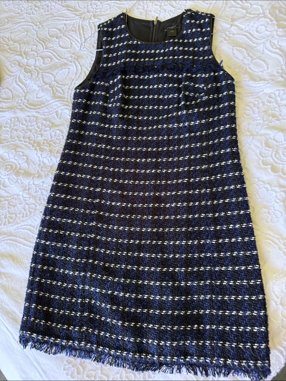 Navy, black and white tweed dress